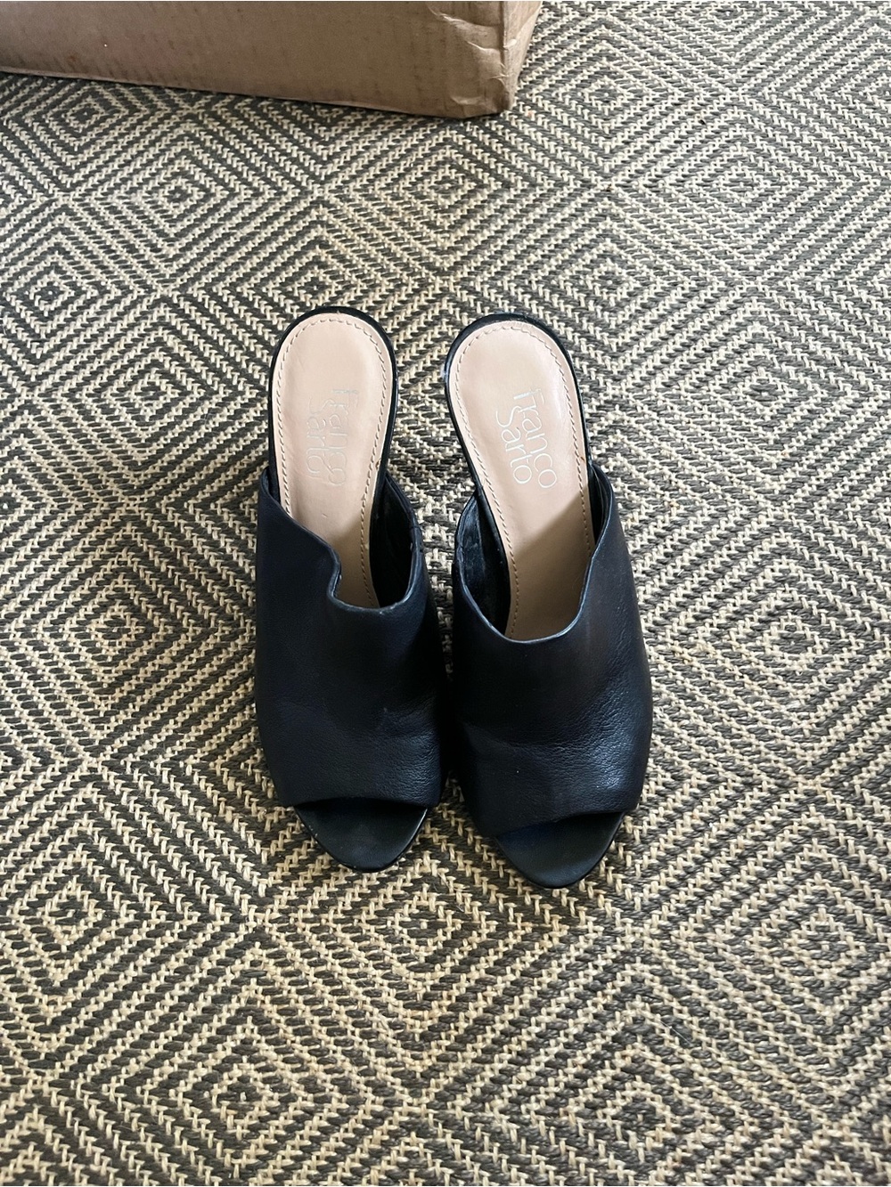 Franco Sarto Black Leather Peep-Toe Mule